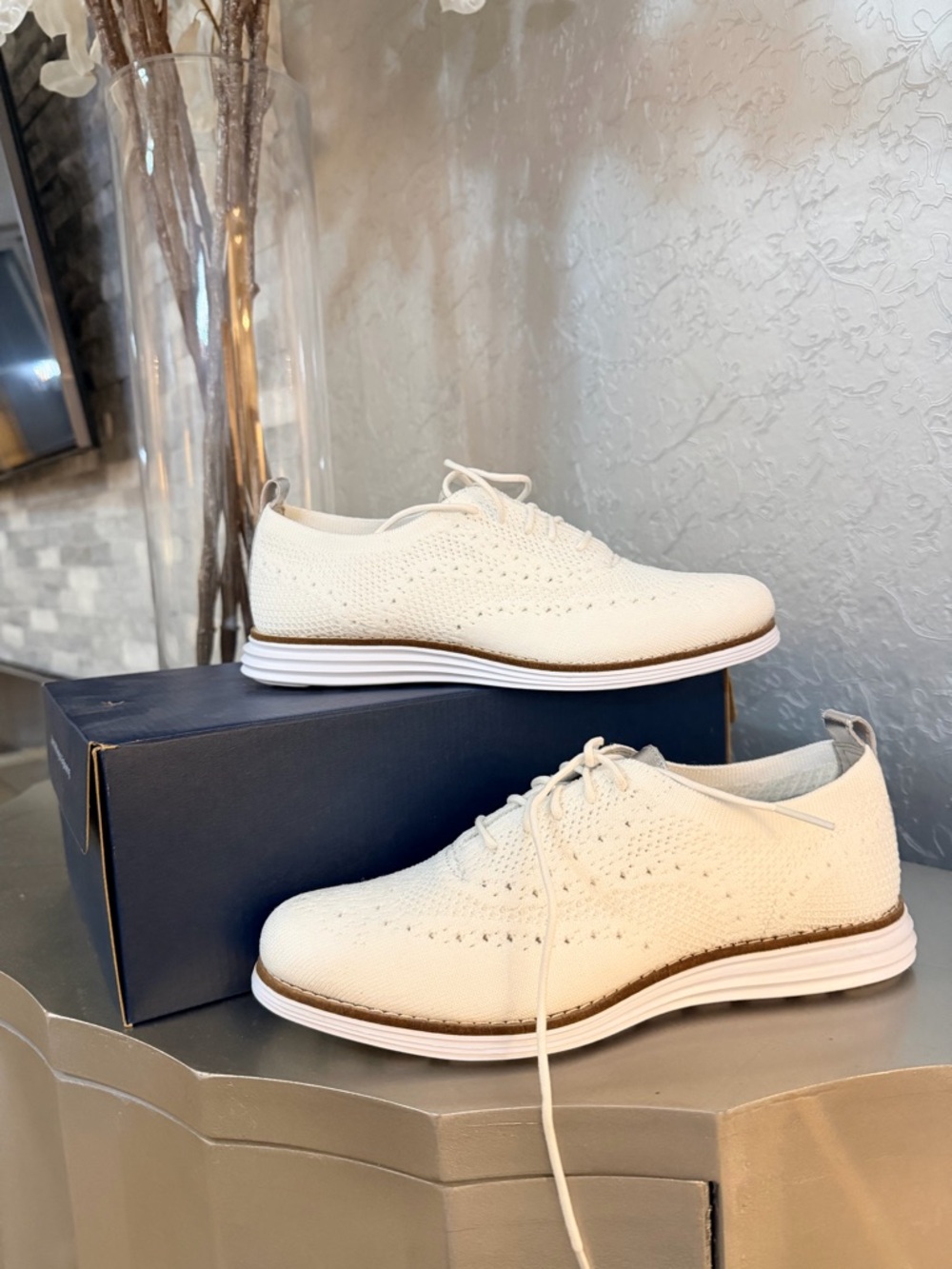 Cole Haan Cream Knit Lace-Up Oxfords